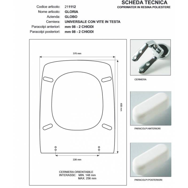Copriwater Globo  GLORIA CHAMPAGNE Cerniera Cromo-Sedile-Asse