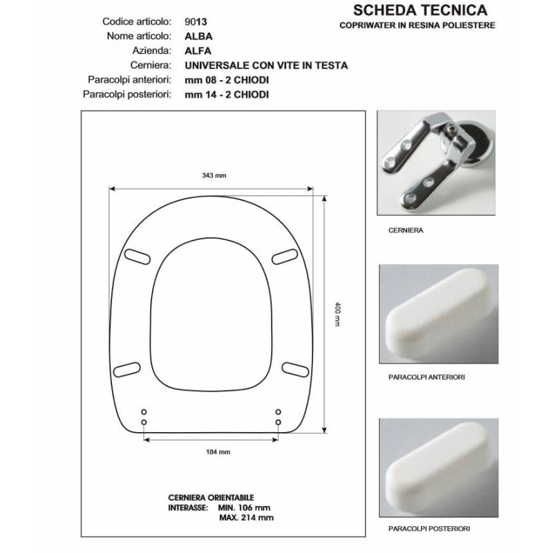 Copriwater Alfa BABY BIANCO Cerniera Cromo-Sedile-Asse Wc