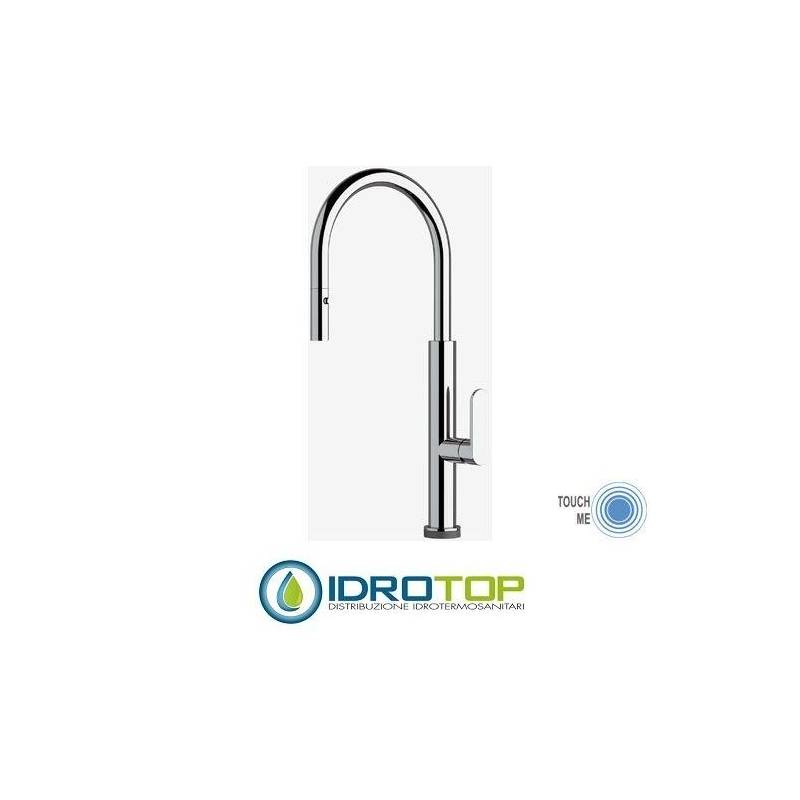Miscelatore TOUCH-ME GOURMET LAVELLO monocomando touch-me, girevole, base tonda e doccetta estaribile cromato Remer