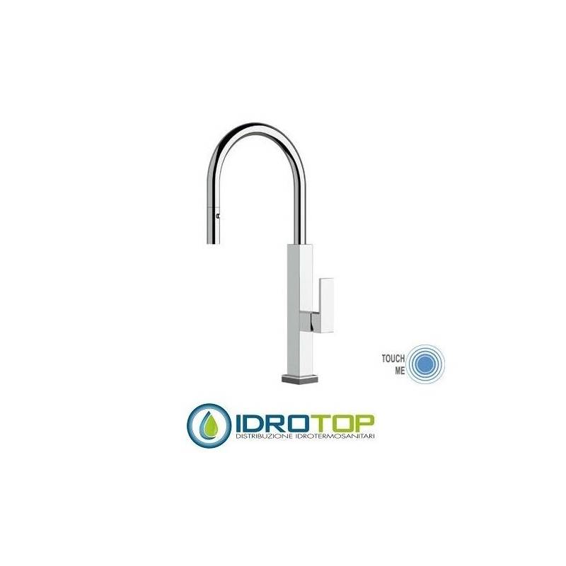 Miscelatore TOUCH-ME GOURMET LAVELLO monocomando touch-me, bocca girevole, base quadrata e doccetta estraibile a 2 getti cromato