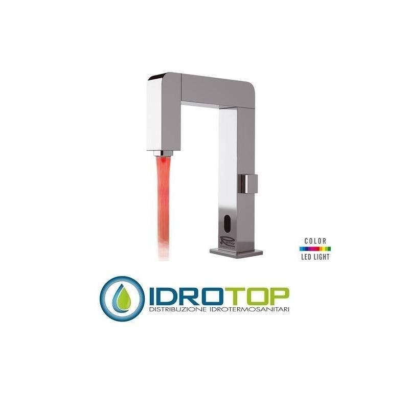 Miscelatore SENSOR  ELETTRONICO LAVABO SE18R con luce led e con regolazione acqua caldo/freddo con dispositivo color a batterie 