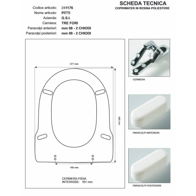 Copriwater G.S.I PITTI BIANCO Cerniera cromo-Sedile-Asse Wc