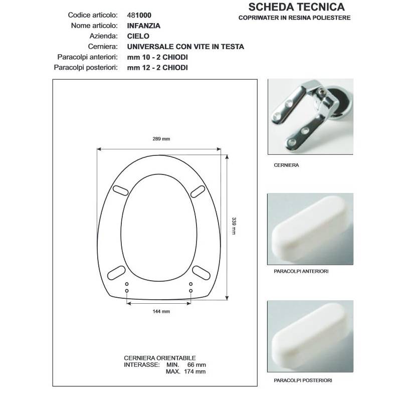 Copriwater Cielo INFANZIA BIANCO Cerniera Cromo-Sedile-Asse Wc