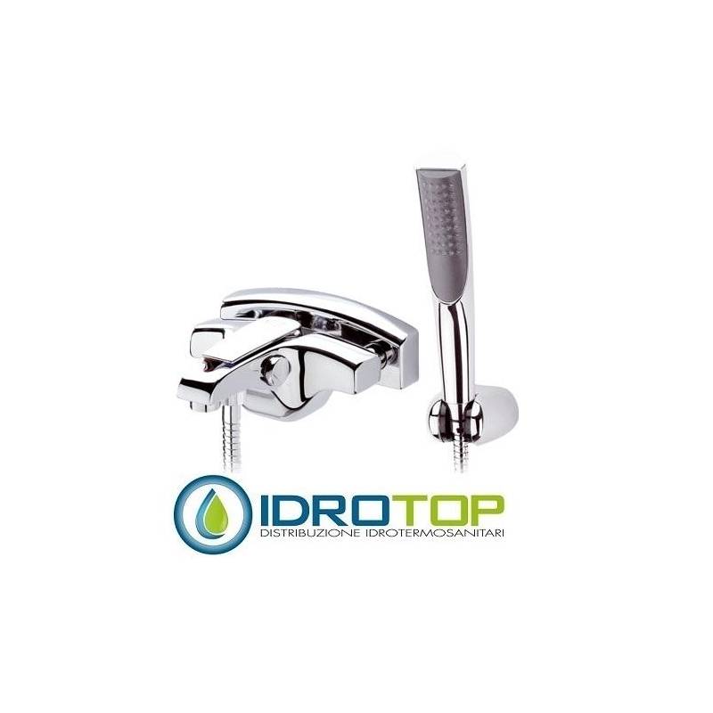 Miscelatore ATMOS VASCA  monocomando esterno, con rosone ad arco "full cover" e con set doccia duplex "torch". cromo Remer