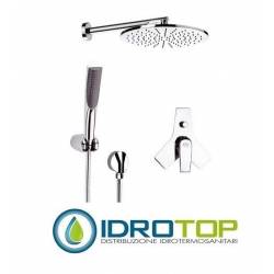 SET Doccia ATMOS DOCCIA braccio con soffione minimale anticalcare diam 30. saliscendi con doccetta touch e flessibile cromo Reme