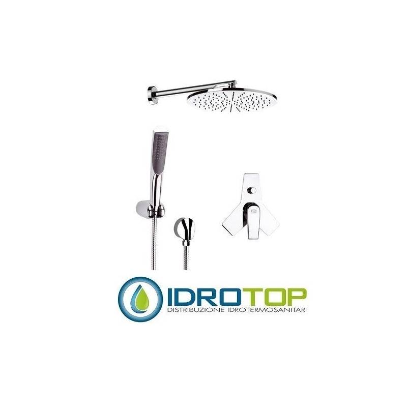 SET Doccia ATMOS DOCCIA braccio con soffione minimale anticalcare diam 30. saliscendi con doccetta touch e flessibile cromo Reme
