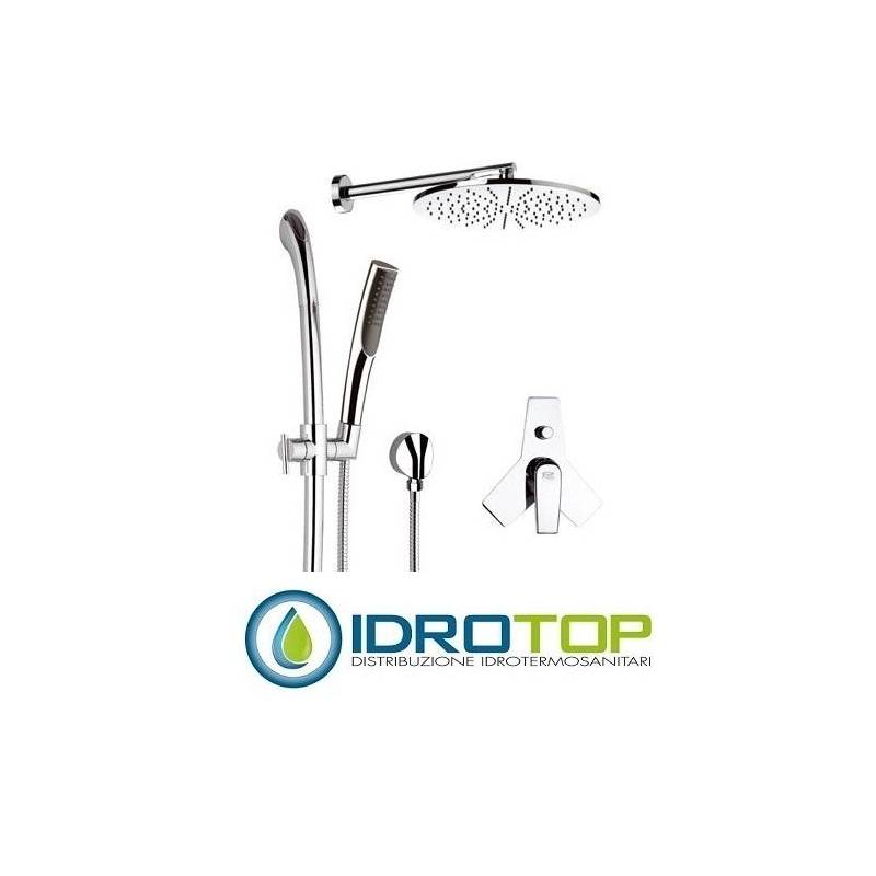 SET Doccia ATMOS DOCCIA braccio con soffione minimale anticalcare diam 30. saliscendi con doccetta touch in abs... cromo Remer