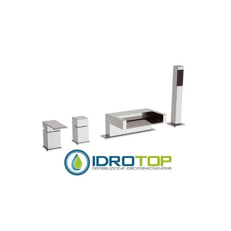 Miscelatore FLASH VASCA con deviatore, bocca a cascata e doccetta in ottone cromo Remer
