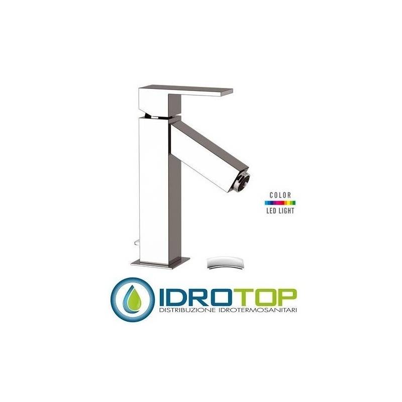 Miscelatore Q-COLOR LAVABO con scarico troppopieno e luce led Cromo Remer