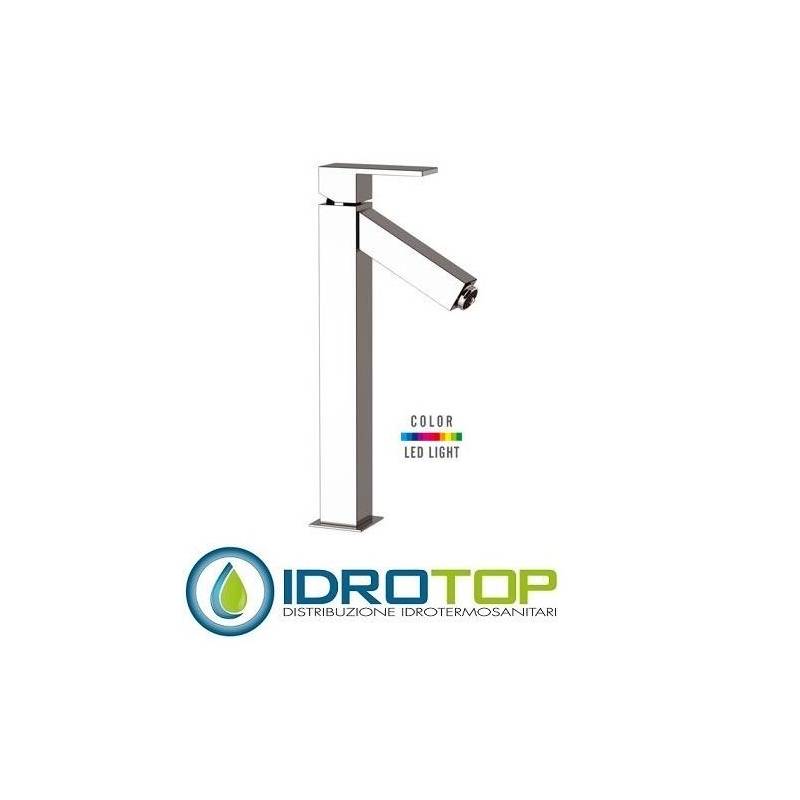 Miscelatore Q-COLOR LAVABO  monocomando alto L senza scarico con luce led Cromo Remer