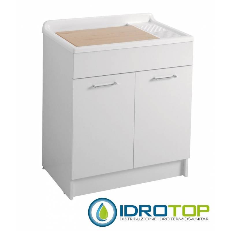 Lavatoio LINDO 75X50,asse in legno,sifone,vasca in Abs metacrilato,senza cesto BIANCO Colavene