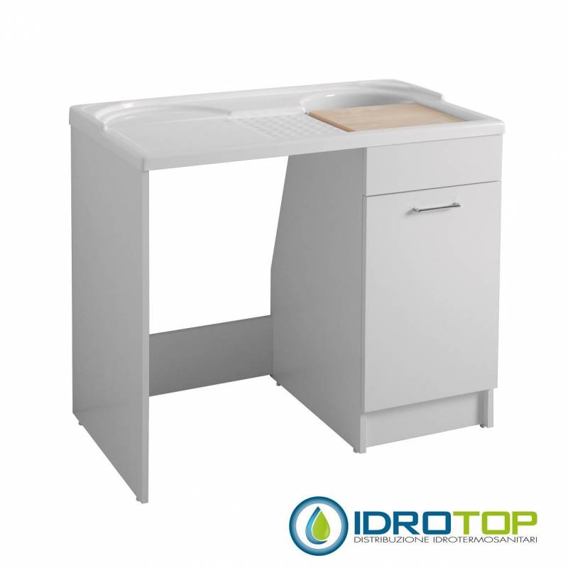 Lavatoio Portalavatrice DUO 106X50,asse in legno,sifone,vasca DX metacrilato senza cesto portabiacheria BIANCO Colavene