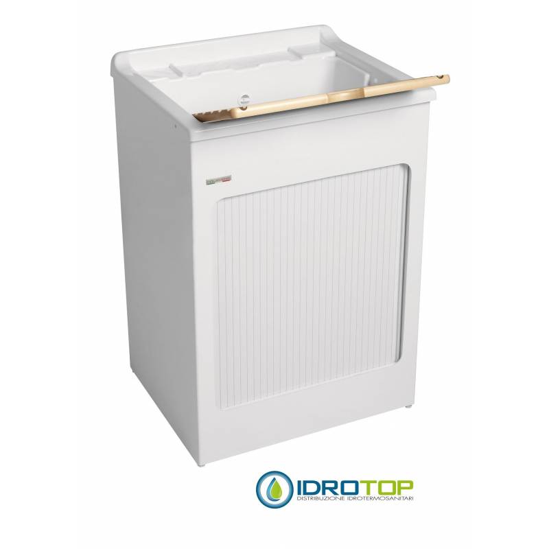 Mobile per esterno LAVACRIL 60X60,tavola lavapanni in legno,serrandina a scomparsa laterale,sifone e troppopieno BIANCO Colavene