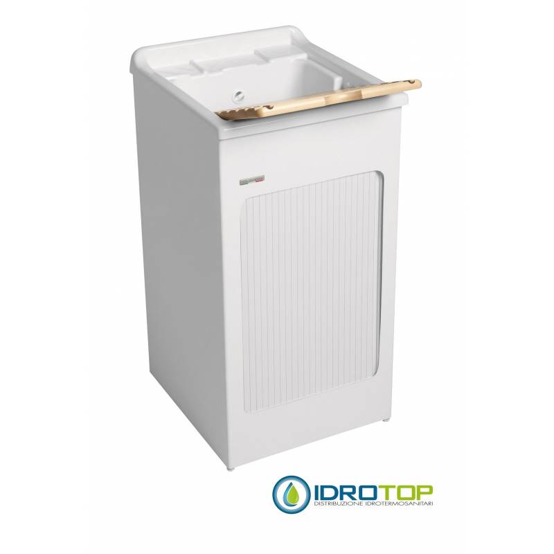 Mobile per esterno LAVACRIL 45X50,tavola lavapanni in legno,serrandina a scomparsa laterale,sifone e troppopieno BIANCO Colavene