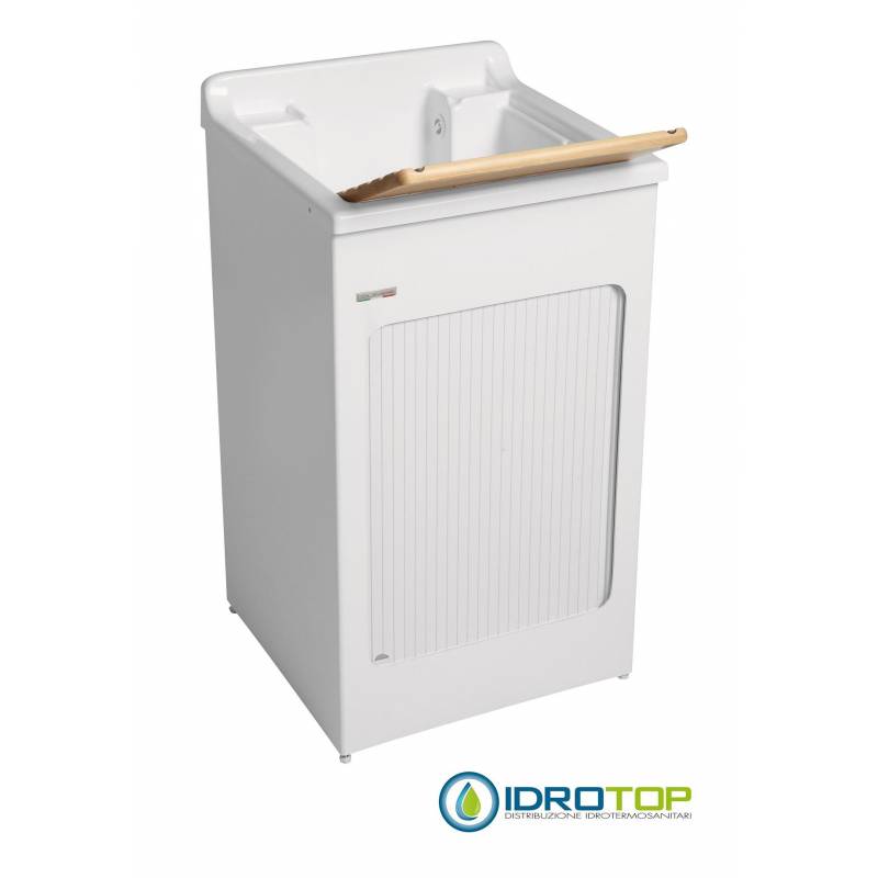 Mobile per esterno LAVACRIL 50X50,tavola lavapanni in legno,serrandina a scomparsa laterale,sifone e troppopieno BIANCO Colavene