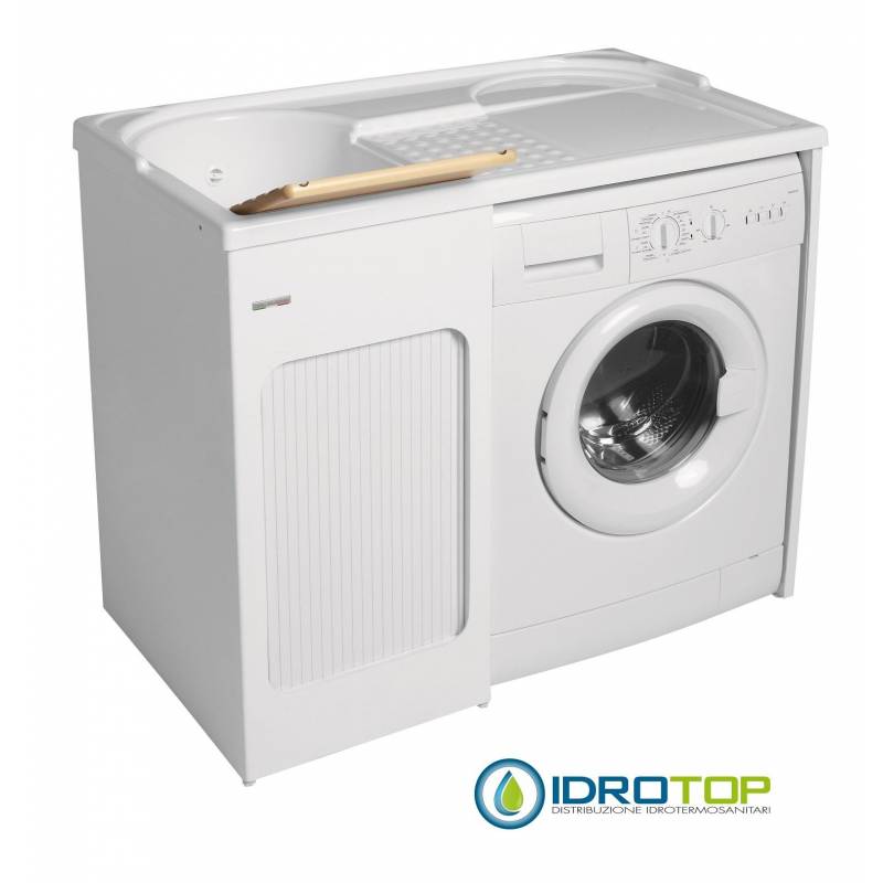 Mobile per esterno LAVACRIL Portalavatrice 106X60,lavapanni in legno massello,serrandina a scomparsa laterale e sifone  BIANCO C