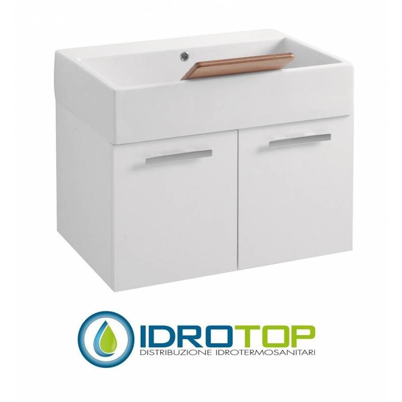 Lavabo 75X50 con MOBILE SOSPESO ,sifone,piletta,troppopieno e fissaggi per lavabo BIANCO Colavene