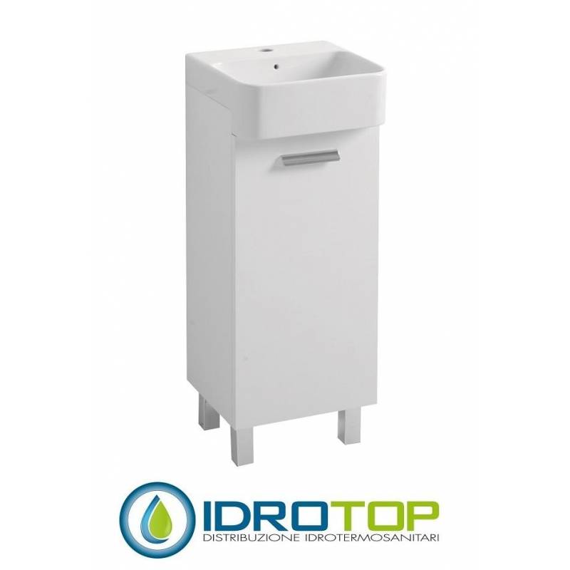Lavabo 35X35 MINI DX con MOBILE TERRA e lavabo Ceramica,sifone,piletta,troppopieno,fissaggi,apertura dx BIANCO Colavene