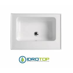 Lavabo 70X50 in Ceramica TRIX 1cassetto SOSPESO  ,piedini,maniglie in acciaio cromato,fissaggi. BIANCO Colavene