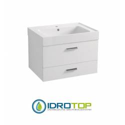 Lavabo 70X50 in Ceramica TRIX  2cassetti SOSPESO,piedini,maniglie in acciaio cromato,fissaggi. BIANCO Colavene