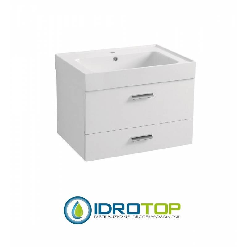 Lavabo 70X50 in Ceramica TRIX  2cassetti SOSPESO,piedini,maniglie in acciaio cromato,fissaggi. BIANCO Colavene