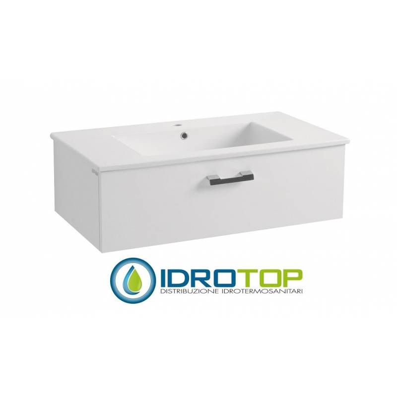 Lavabo 97x52 in Ceramica DROP con 1cassetto,sifone,piletta,troppopieno e fissaggi per lavabo BIANCO Colavene