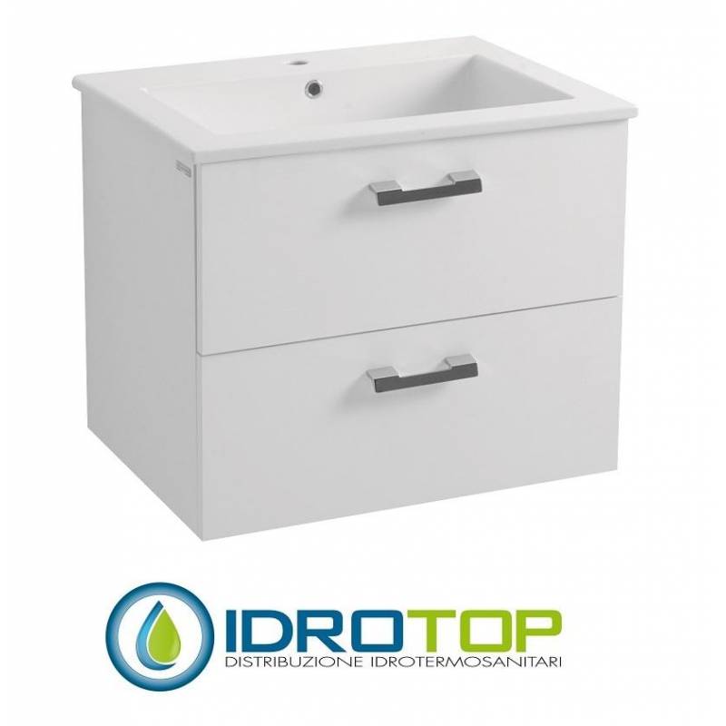 Lavabo 72X52 in Ceramica con 2 cassetti BIANCO DROP ,sifone,piletta,troppopieno e fissaggi per lavabo BIANCO Colavene