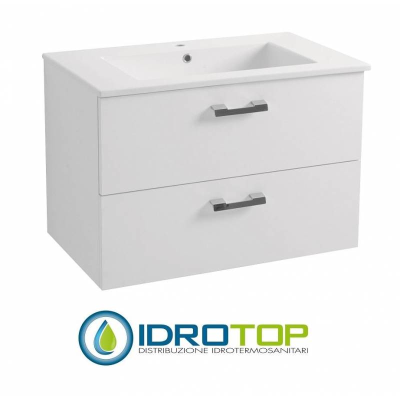 Lavabo 87X52 in Ceramica con 2 cassetti BIANCO DROP ,sifone,piletta,troppopieno e fissaggi per lavabo BIANCO Colavene