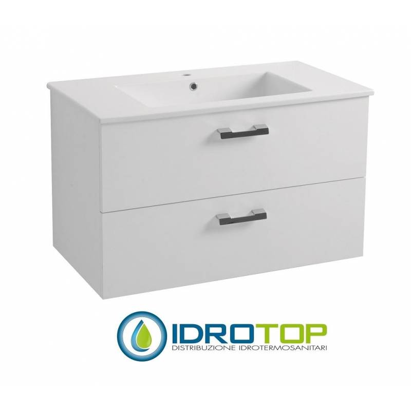 Lavabo 97X52 in Ceramica con 2 cassetti BIANCO DROP ,sifone,piletta,troppopieno e fissaggi per lavabo BIANCO Colavene