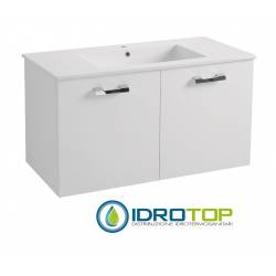 Lavabo 107X52 in Ceramica DROP con MOBILE SOSPESO 2 ante,sifone,piletta,troppopieno e fissaggi per lavabo BIANCO Colavene