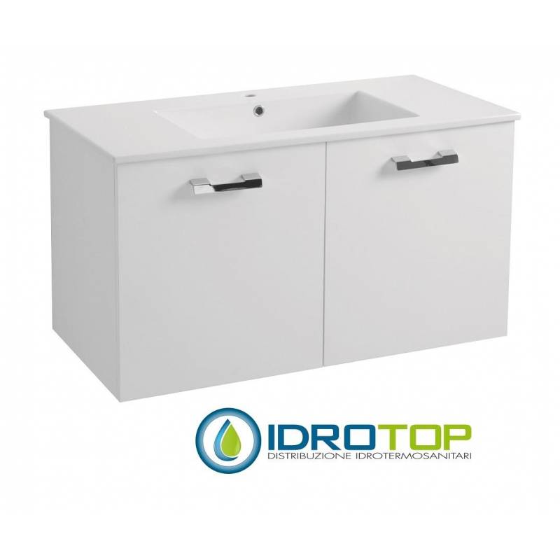 Lavabo 107X52 in Ceramica DROP con MOBILE SOSPESO 2 ante,sifone,piletta,troppopieno e fissaggi per lavabo BIANCO Colavene