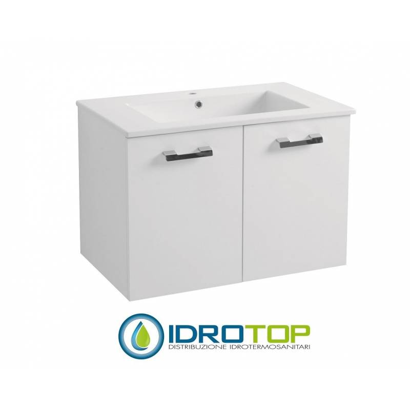 Lavabo 87X52 in Ceramica DROP con MOBILE SOSPESO 2 ante,sifone,piletta,troppopieno e fissaggi per lavabo BIANCO Colavene