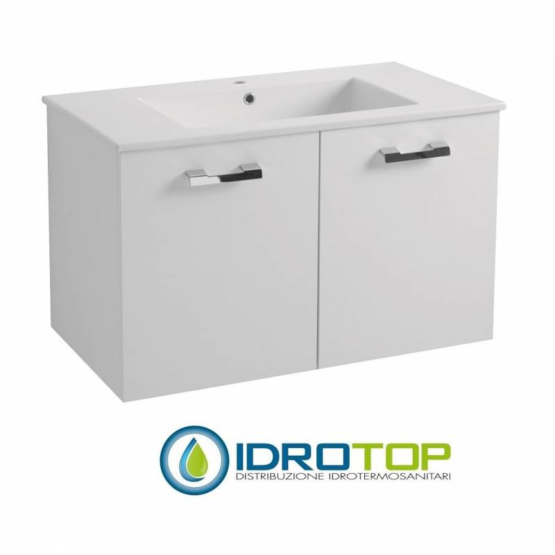 Lavabo 97X52 in Ceramica DROP con MOBILE SOSPESO 2 ante,sifone,piletta,troppopieno e fissaggi per lavabo BIANCO Colavene