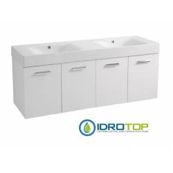Lavabo 140X45 in Ceramica con Mobile a 4 ante ,sifone,piletta,troppopieno e fissaggi per lavabo BIANCO Colavene