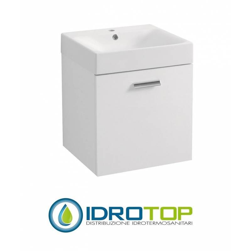 Lavabo 50X45 in Ceramica con Mobile a 1 anta SX ,sifone,piletta,troppopieno e fissaggi per lavabo BIANCO Colavene