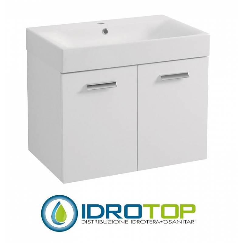 Lavabo 70X45 in Ceramica con Mobile a 2 ante ,sifone,piletta,troppopieno e fissaggi per lavabo BIANCO Colavene
