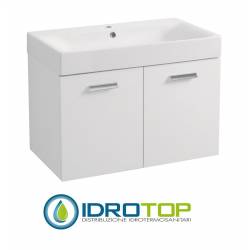 Lavabo 80X45 in Ceramica con Mobile a 2 ante ,sifone,piletta,troppopieno e fissaggi per lavabo BIANCO Colavene