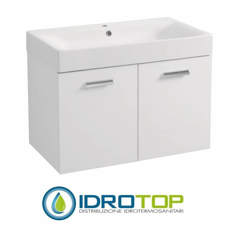 Lavabo 80X45 in Ceramica con Mobile a 2 ante ,sifone,piletta,troppopieno e fissaggi per lavabo BIANCO Colavene