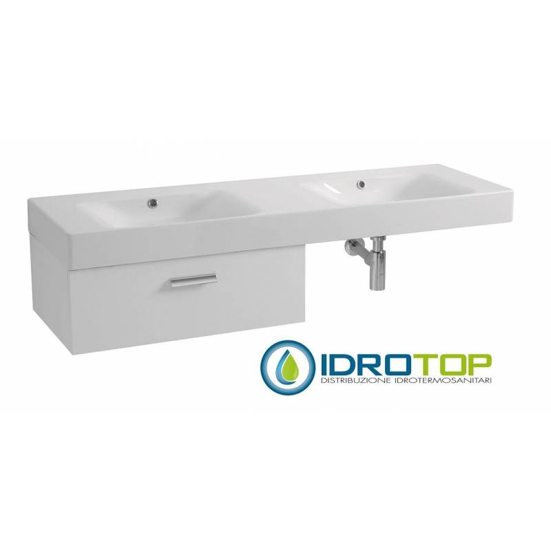 Lavabo in Ceramica 140x45 con 1 Cassetto mod. CENTO BIANCO,sifone,piletta,troppopieno e fissaggi  BIANCO Colavene