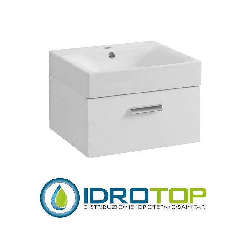 Lavabo in Ceramica 50x45 con 1 Cassetto mod. CENTO BIANCO,sifone,piletta,troppopieno e fissaggi per lavabo BIANCO Covalene