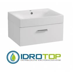 Lavabo in Ceramica 60x45 con 1 Cassetto mod. CENTO BIANCO,sifone,piletta,troppopieno e fissaggi per lavabo BIANCO Covalene