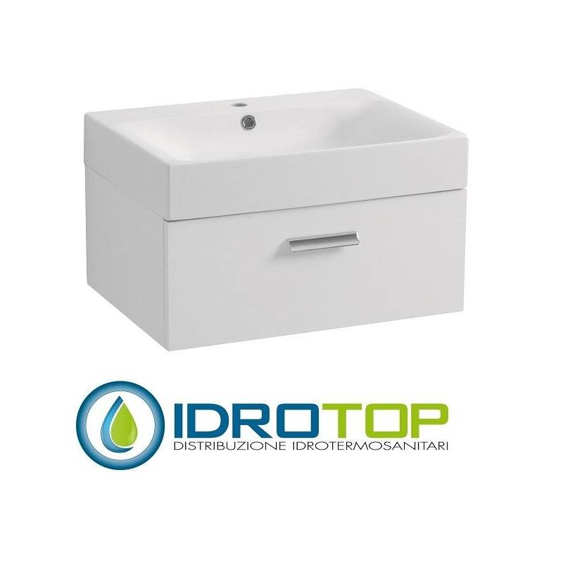 Lavabo in Ceramica 60x45 con 1 Cassetto mod. CENTO BIANCO,sifone,piletta,troppopieno e fissaggi per lavabo BIANCO Covalene