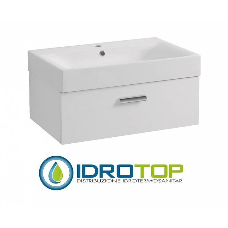 Lavabo in Ceramica 70x45 con 1 Cassetto mod. CENTO BIANCO,sifone,piletta,troppopieno e fissaggi per lavabo BIANCO Covalene