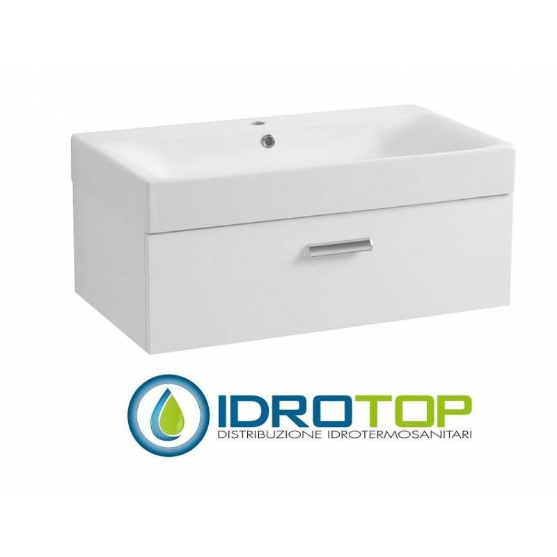 Lavabo in Ceramica 80x45 con 1 Cassetto mod. CENTO BIANCO,sifone,piletta,troppopieno e fissaggi per lavabo BIANCO Covalene