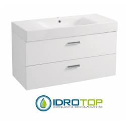 Lavabo in Ceramica 100x45 con 2 Cassetti Sovrapposti  CENTO BIANCO,sifone,piletta,troppopieno e fissaggi BIANCO Colavene