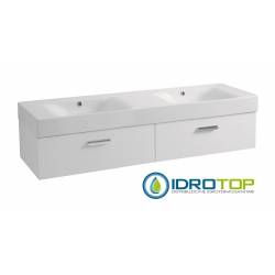 Lavabo in Ceramica 140x45 con 2 Cassetti Affiancanti CENTO BIANCO,sifone,piletta,troppopieno e fissaggi BIANCO Colavene