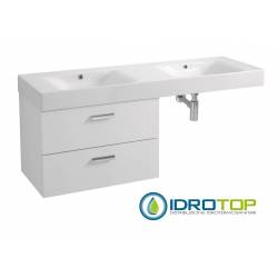 Lavabo in Ceramica 140x45 con 2 Cassetti Sovrapposti  CENTO BIANCO,sifone,piletta,troppopieno e fissaggi BIANCO Colavene