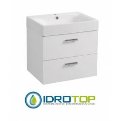 Lavabo in Ceramica 60x45 con 2 Cassetti Sovrapposti  CENTO BIANCO,sifone,piletta,troppopieno e fissaggi BIANCO Colavene
