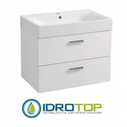 Lavabo in Ceramica 70x45 con 2 Cassetti Sovrapposti  CENTO BIANCO,sifone,piletta,troppopieno e fissaggi BIANCO Colavene