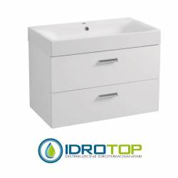 Lavabo in Ceramica 80x45 con 2 Cassetti Sovrapposti  CENTO BIANCO,sifone,piletta,troppopieno e fissaggi BIANCO Colavene